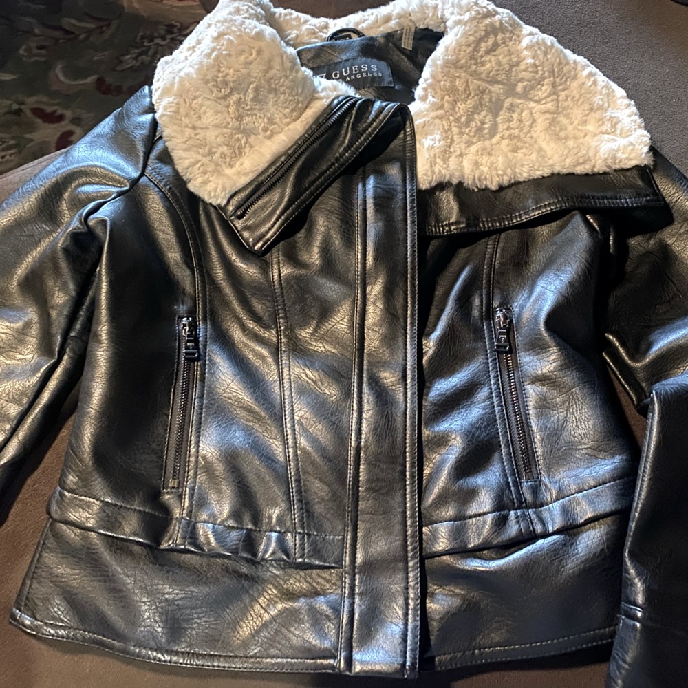 Guess faux leather Moto jacket with fur collar.